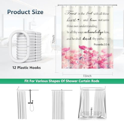 Trust in the Lord Proverbs 3:5-6 Shower Curtain with Hooks 72 x 72 Inches