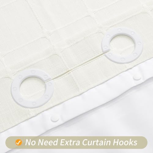 MitoVilla No Hooks Needed Boho Farmhouse Shower Curtain with Snap-in Liner, Cotton Linen Fabric Shower Curtains with Tassels for Rustic Neutral Bathroom Decor, Ivory, 72 x 74