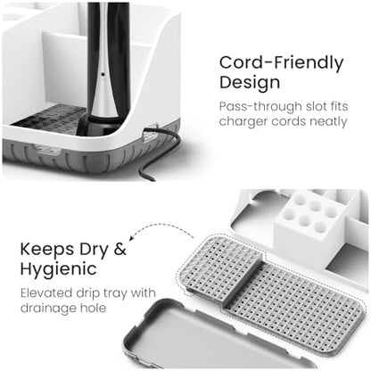 Boperzi Electric Toothbrush Holders with Cord Slots: Detachable Toothbrush and Toothpaste Holders, Large Tooth Brush Storage Caddy Set Drainage, Anti-Slip Bathroom Counter Organizer for Family, Kids