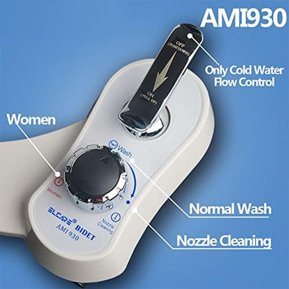 Bidet AMI 930-Fresh Water Non-Electric Mechanical Bidet Attachment-Selfcleaning Dual Nozzles of Wash and Women Wash Toilet Bidets