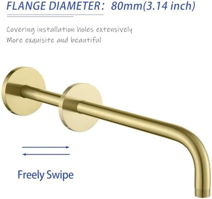 Stainless Steel Shower Head Extension Arm Wall Mounted Rainfall Shower Tube Bathroom Hardwares Accessories 16 Inch Brushed Gold,SW-RD91018-16BG.