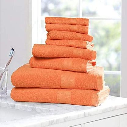 BOUTIQUO 8 Piece Towel Set 100% Ring Spun Cotton, 2 Bath Towels 27x54, 2 Hand Towels 16x28 and 4 Washcloths 13x13 - Ultra Soft Highly Absorbent Machine Washable Hotel Spa Quality - Orange