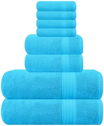 GLAMBURG Ultra Soft 8-Piece Towel Set -100% Pure Ringspun Cotton, Contains 2 Oversized Bath Towels 27x54, 2 Hand Towels 16x28, 4 Wash Cloths 13x13 - Ideal for Everyday use, Hotel & Spa -Turquoise Blue