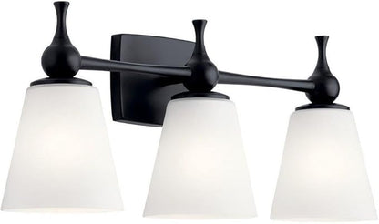 Kichler Cosabella 24 Inch 3 Light Vanity Light with Satin Etched Case Opal in Black