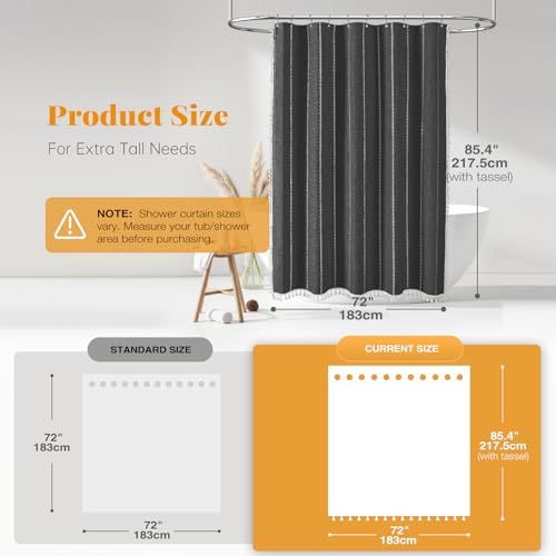 BTTN 72x84 Long Farmhouse Linen Heavy Duty Shower Curtain, Charcoal Grey
