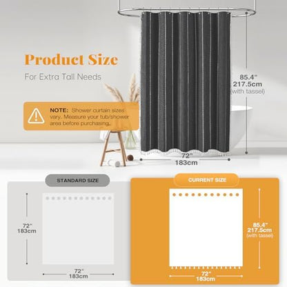 BTTN 72x84 Long Farmhouse Linen Heavy Duty Shower Curtain, Charcoal Grey