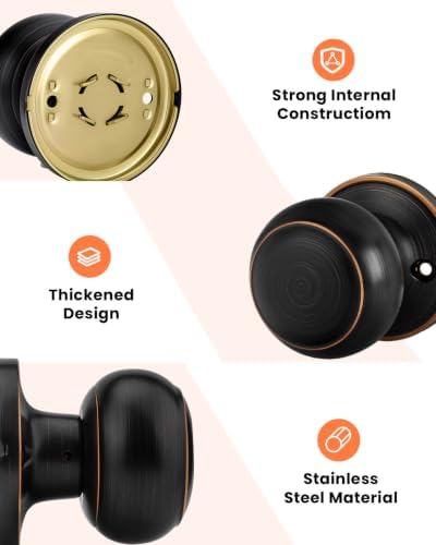 Haidms 3 Pack Oil Rubbed Bronze Door Knobs Dummy, Half Bronze No-Turning Dummy Closet Doors Single-Sided Door Locks (6 Pieces/3 Pairs)