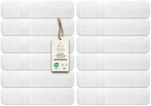Bath Towels Bulk Set of 12 – 24" x 48" – 100% Cotton Terry, Soft, Quick-Dry & Highly Absorbent – White Towels for Bathroom, Spa, Gym, Hotel, Pool & Everyday Use
