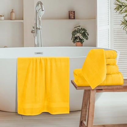 Belizzi Home 8 Piece Towel Set 100% Ring Spun Cotton, 2 Bath Towels 27x54, 2 Hand Towels 16x28 and 4 Washcloths 13x13 - Ultra Soft Highly Absorbent Machine Washable Hotel Spa Quality - Yellow