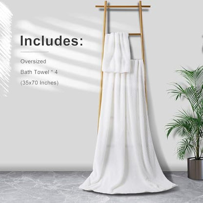 Smuge Bath Towel Set, 4-Piece 35x70 Inches, Extra Large Microfiber Bath Towels, Quick Dry, Lightweight, Soft, Highly Absorbent, White