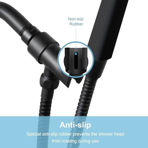 OFFO Shower Head Holder with Solid Metal Ball for Handheld Shower Head, Adjustable Shower Arm Mount for Connecting Shower Arm and Shower Hose, 1/2 in IPS Female Inlet and Male Outlet, Matte Black