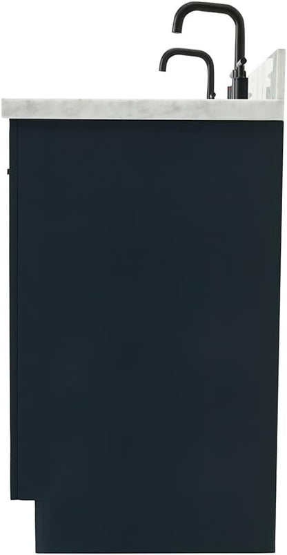 ARIEL Hepburn 60-inch Bathroom Vanity with Sink,Solid Wood, 1.5-inch Italian Carrara Marble Countertop, Double Oval Porcelain Sink, 4 Soft Closing Doors, 6 Dovetail Drawers, Midnight Blue