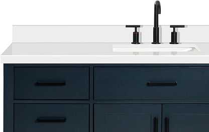 ARIEL Hepburn 60-inch Bathroom Vanity with Sink,Solid Wood, 1.5-inch Pure White Quartz Countertop, Single Rectangular Porcelain Sink, 2 Soft Closing Doors, 9 Dovetail Drawers, Midnight Blue