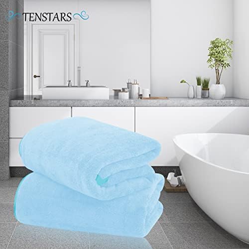 TENSTARS Silk Hemming Bath Towels for Bathroom Clearance - 27 x 55 inches - Light Thin Quick Drying - Soft Microfiber Absorbent Towel for Bath Fitness, Sports, Yoga, Travel, Gym - 2 Pack, Aquamarine