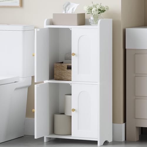 HEXCELEN Small Bathroom Storage Cabinet, Mediterranean, White