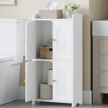 HEXCELEN Small Bathroom Storage Cabinet, Mediterranean, White