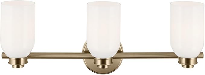 Kichler Shae 24.25" 3-Light Vanity Light with White Opal Glass in Champagne Bronze, for Bathroom Vanity, Powder Room, Over a Mirror, (24.25" W x 9" H), 55202CPZ