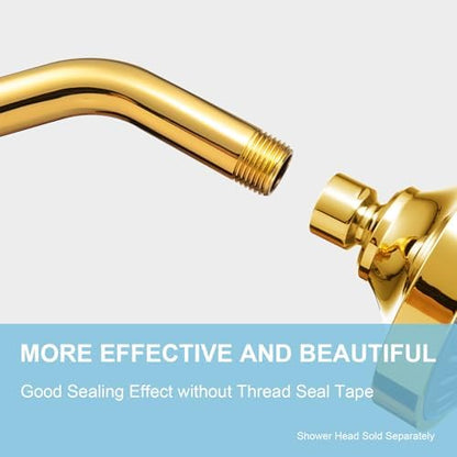 OFFO Shower Arm with Flange, 10 in Bright Gold Wall Mount Replacement Angle Shower Head Arm Wall-Mounted For Fixed Shower Head & Handheld Showerhead