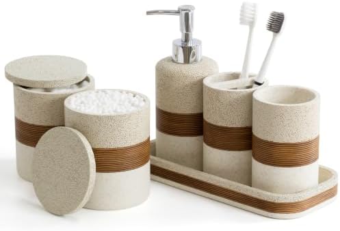 YMXYJM 6-Piece Resin Bathroom Accessories Set, Beige