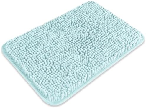 Small Bathroom Rug 12"x18" – Washable and Absorbent Bath Mat, Non Slip, Thick Soft Chenille Bath Rugs for Bathroom, Shower, Sink, Dog mat(Aqua)