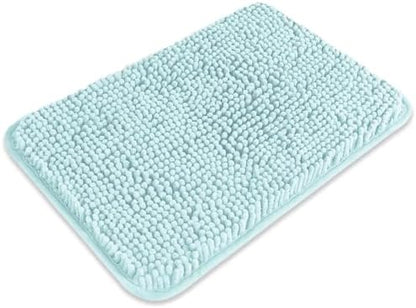 Small Bathroom Rug 12"x18" – Washable and Absorbent Bath Mat, Non Slip, Thick Soft Chenille Bath Rugs for Bathroom, Shower, Sink, Dog mat(Aqua)