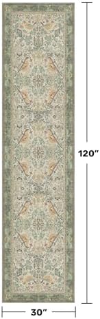 Vintage Runner Rugs for Hallways - Sage Green 2'6"x10' Wide Kitchen Runners, 10 ft Long Entryway Rug, Botanical Pattern with Flowers and Leaves, Washable Non Slip Low Pile