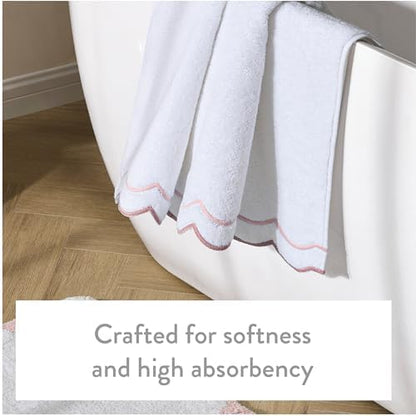 Peri Home 2 Piece Cotton Bath Towel Set, Embroidered, White, Blush Scallop