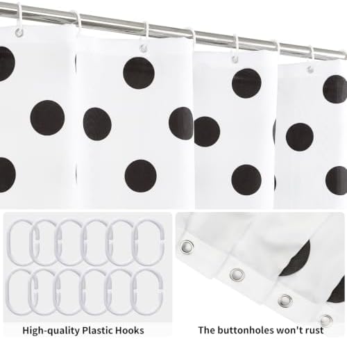 Polka Dots Shower Curtain, Black White Waterproof Fabric Shower Curtain for Bathroom with Modern Abstract Geometric Circle Bath Curtain Decor with Hooks, Machine Washable, 60''Wx72''L
