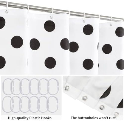 Polka Dots Shower Curtain, Black White Waterproof Fabric Shower Curtain for Bathroom with Modern Abstract Geometric Circle Bath Curtain Decor with Hooks, Machine Washable, 60''Wx72''L