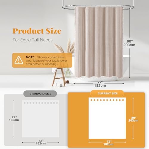 BTTN 72 x 80 Boho Linen Heavy Duty Cloth Shower Curtain Set, Tan/Taupe