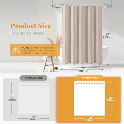 BTTN 72 x 80 Boho Linen Heavy Duty Cloth Shower Curtain Set, Tan/Taupe