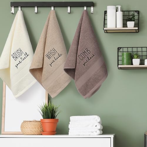 FuWeave 3 Pcs Brown Decorative Hand Towels Bathroom Set,Brush Comb Wash