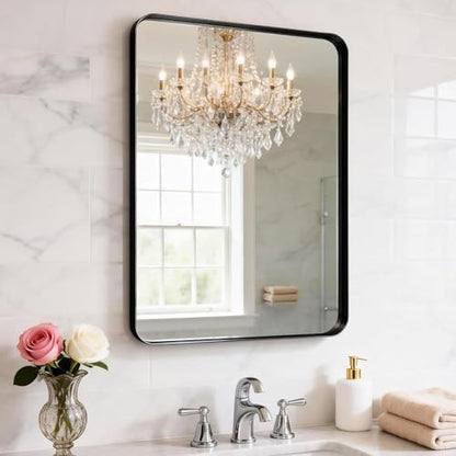 Black Bathroom Mirror 18 x 30 in Vanity Mirror,Metal Frame Wall Mirror,Farmhouse Rectangle Mirror, Bathroom Mirrors for Over Sink,Horizontal or Vertical Hanging