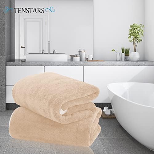 TENSTARS Silk Hemming Bath Towels for Bathroom Clearance - 27 x 55 inches - Light Thin Quick Drying - Soft Microfiber Absorbent Towel for Bath Fitness, Sports, Yoga, Travel, Gym - 2 Pack, Brown