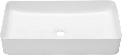 24 Inch Rectangular Bathroom Sink White Above Counter | 24"x14" Large Bathroom Sink Modern White Porcelain Ceramic Above Counter Vanity Sink Countertop Vessel Sink Art Basin
