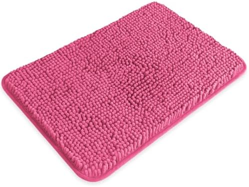 Small Bathroom Rug 12"x18" – Washable and Absorbent Bath Mat, Non Slip, Thick Soft Chenille Bath Rugs for Bathroom, Shower, Sink, Dog mat(Hot Pink)