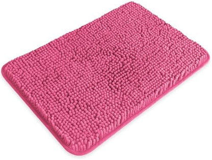Small Bathroom Rug 12"x18" – Washable and Absorbent Bath Mat, Non Slip, Thick Soft Chenille Bath Rugs for Bathroom, Shower, Sink, Dog mat(Hot Pink)
