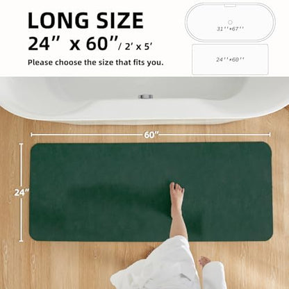 TYUU Thin Bath Mat Runner, Long Bathroom Rugs Non Slip 24x60 Dark Green