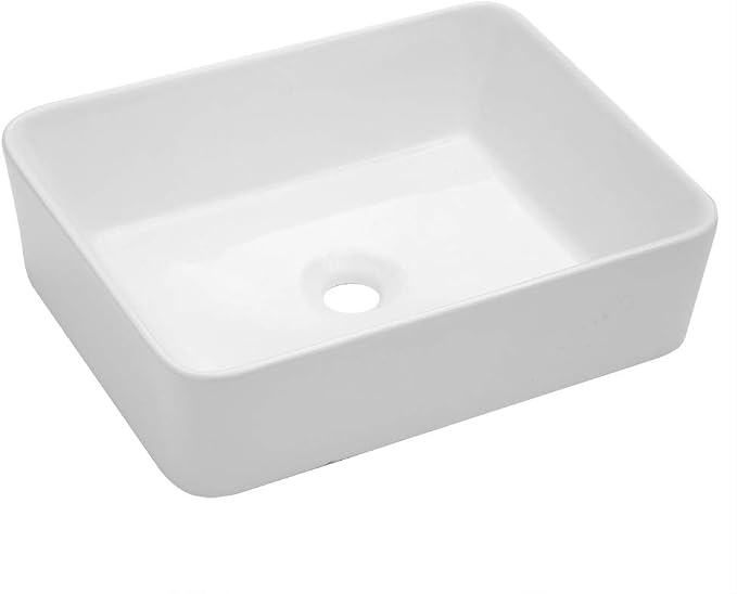 19"x15" Vessel Sink Rectangule Bowl Sinks for Bathrooms White Vessel Sink Above Counter Rectangular Ceramic Vessel Bathroom Sink Porcelain Lavatory Vanity Sink Basin