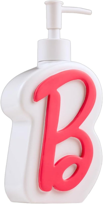 Barbie Pink B Monogram Soap/Lotion/Hand Sanitizer Resin Pump Dispenser, 11.69 Ounces, (Officially Licensed Product) by Franco