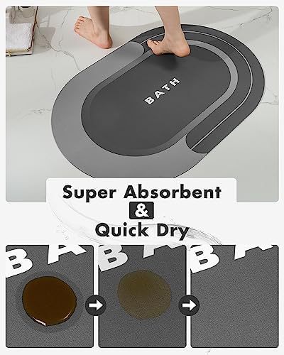 MontVoo Bath Mat - Non Slip, Quick Dry, Stain Resistant Bath Mat Rug for Bathroom Floor - Easy Care Shower Rug for Outside Bathtub - 17"x27" Darkgrey