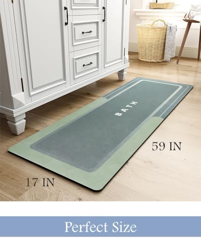 MontVoo-Bath Mat-Bath Mat Rug Non Slip Super Absorbent Stain Resistant Quick Dry Thin Bathroom Rug-Bath Mats for Bathroom Floor Bathtub Vanity-Bathmat Bath Rug Easy Care 17"x50" Green
