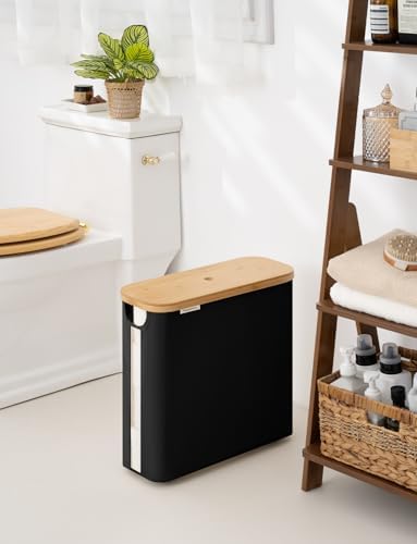 StorageWorks Toilet Paper Storage Basket with Bamboo Lid & Window