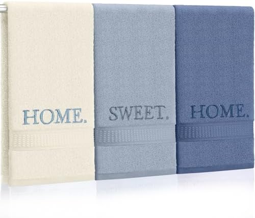 FuWeave 3 Pcs Decorative Hand Towels Bathroom Set, Blue, Home Sweet Home