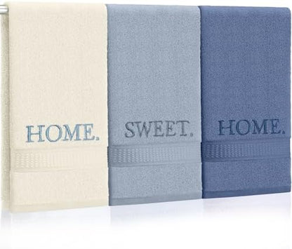 FuWeave 3 Pcs Decorative Hand Towels Bathroom Set, Blue, Home Sweet Home