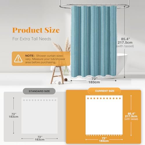 BTTN 72x84 Long Boho Farmhouse Linen Heavy Duty Cloth Shower Curtain, Teal