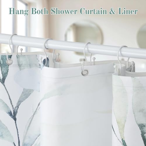 Goowin Shower Curtain Hooks, 12 Pcs Shower Curtain Rings, Stainless Steel Shower Curtain Hangers, Metal Shower Curtain Hooks Rings Rust Proof, Minimalist Shower Hooks for Shower Curtain, White