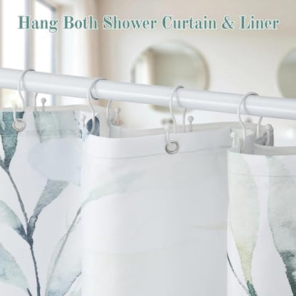 Goowin Shower Curtain Hooks, 12 Pcs Shower Curtain Rings, Stainless Steel Shower Curtain Hangers, Metal Shower Curtain Hooks Rings Rust Proof, Minimalist Shower Hooks for Shower Curtain, White