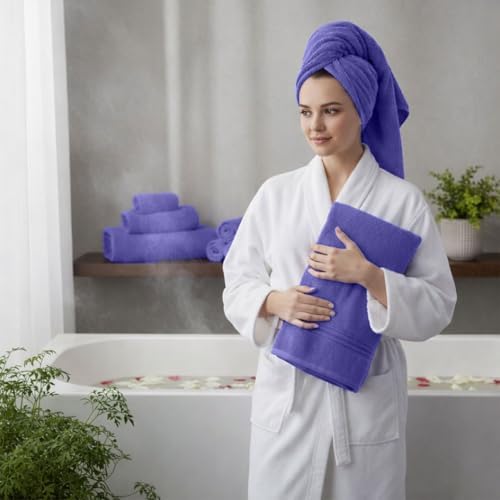 8 Piece Bath Towels for Bathroom - 100% Cotton, Soft Absorbent Bathroom Towels Set - 2 Extra Large Bath Towels, 2 Hand Towels & 4 Washcloths - Hotel Spa Thick Plush Towel, Purple