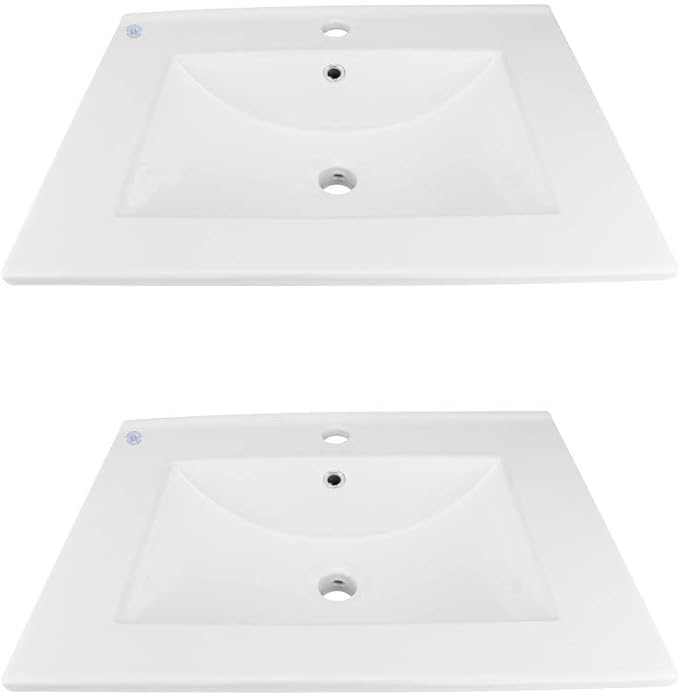 Renovators Supply Luke Bathroom Sink 24 In. White Porcelain Drop In Sink With Center Faucet Hole Pack Of 2